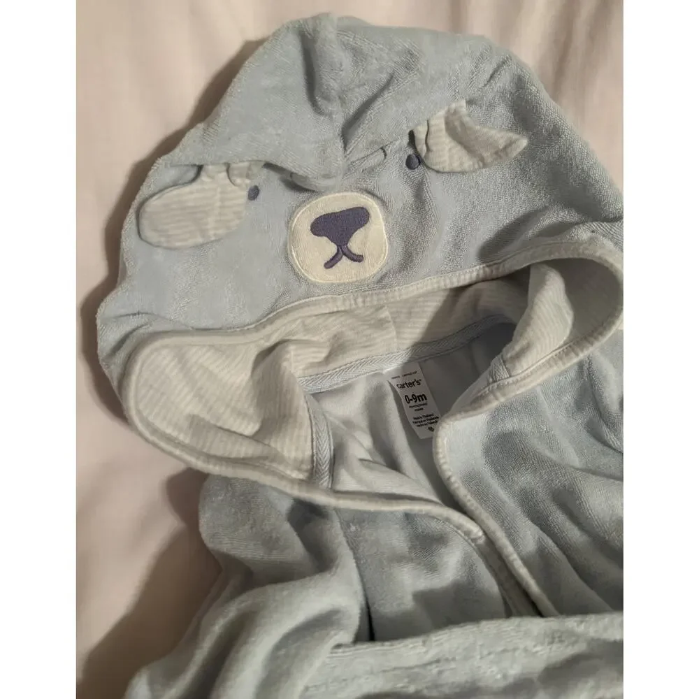 Carter’s Infant Baby Boys’ Blue Hooded Baby Bear Terry Robe Bathrobe 0-9m